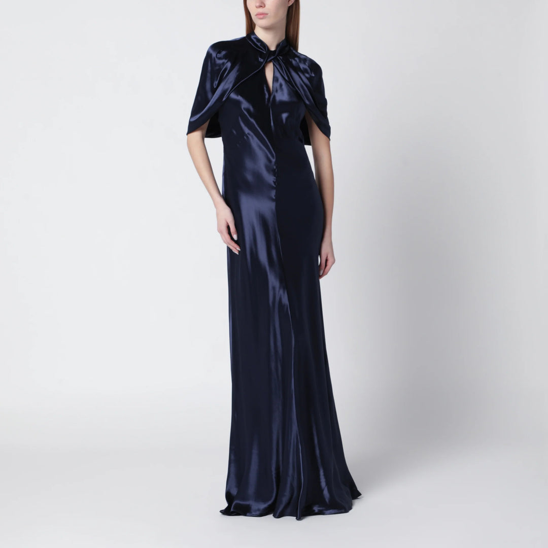 Alberta Ferretti - Long blue dress in shiny satin