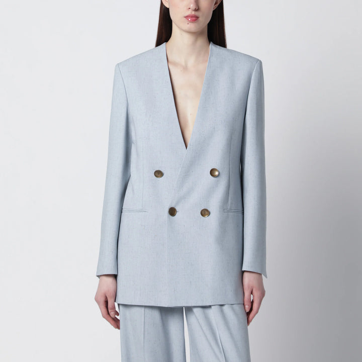 Alberta Ferretti - Light blue double-breasted tweed jacket