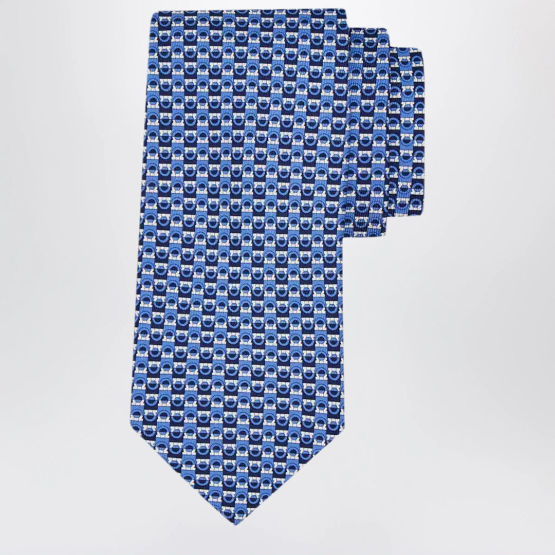 Ferragamo - Blue/Light Blue Gancini Print Silk Tie
