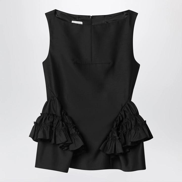 Dries Van Noten - Black wool and silk ruffled top