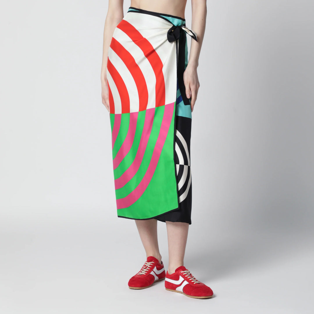 Dries Van Noten - Multicolor graphic print silk skirt