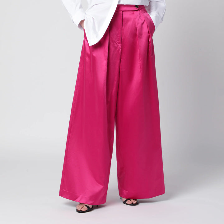 Dries Van Noten - Wide pleated fuchsia satin trousers