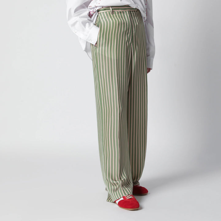 Dries Van Noten - Wide-leg green striped trousers
