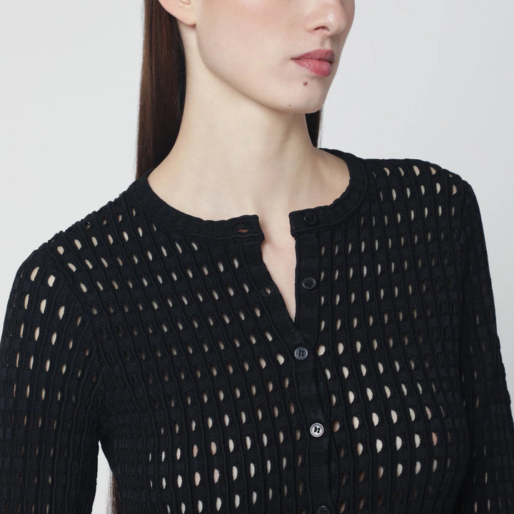 SIMKHAI - Mabel black openwork knit cardigan