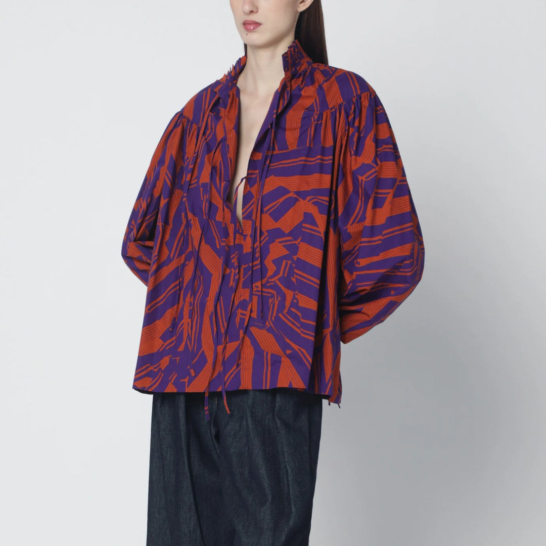 Dries Van Noten - Loose shirt with ruffle details and Crushed Stripe print