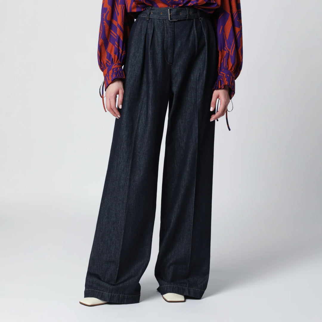 Dries Van Noten - Indigo blue wide-leg denim trousers