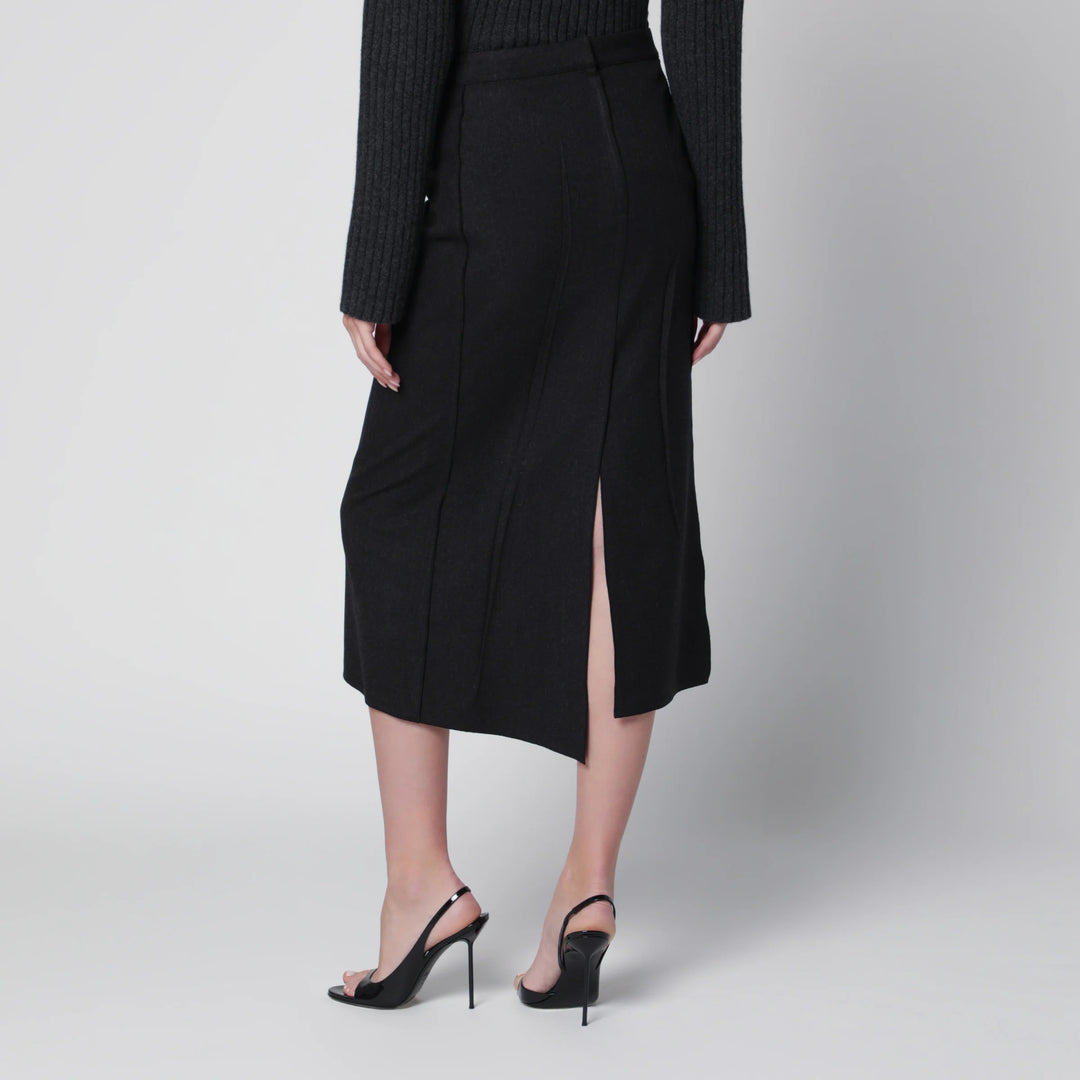 Victoria Beckham - Pressed Midi Skirt in Dark Grey Wool and Mohair