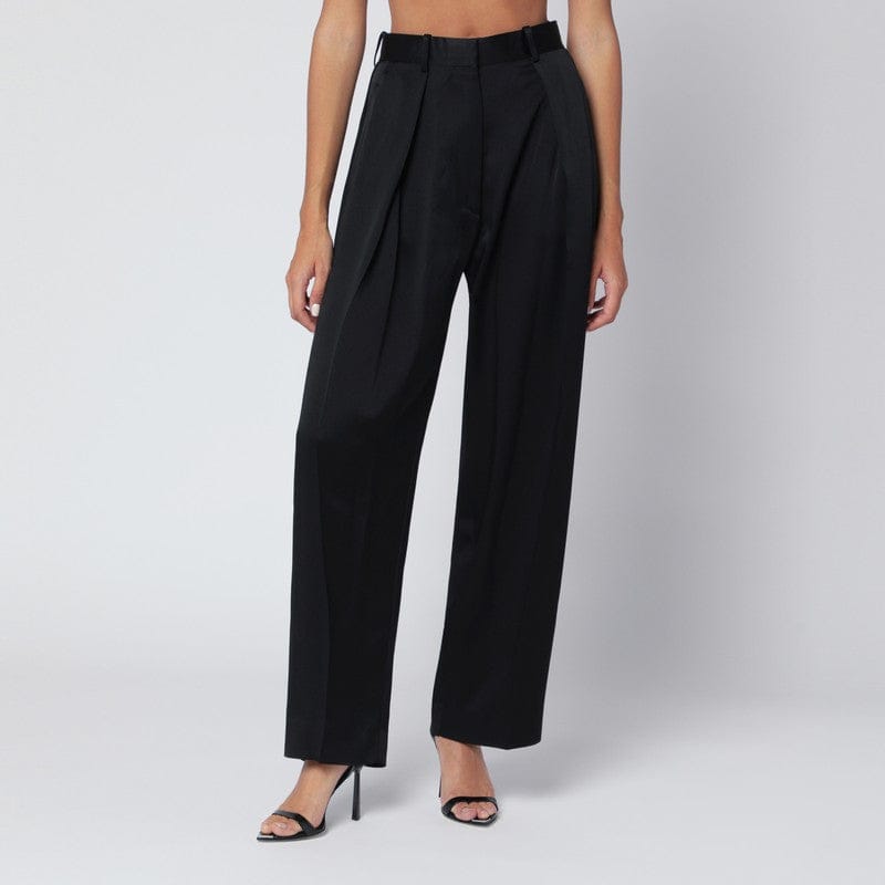 Pants Victoria Beckham - Black pleated trousers in crêpe satin - 10 UK Brand
