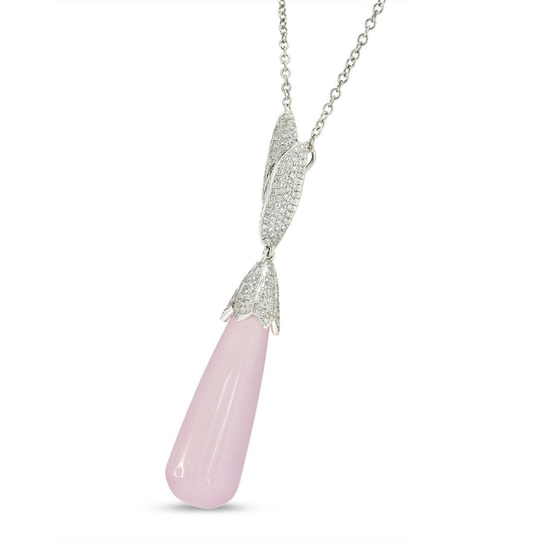 Rose Quartz and Diamond Drop Pendant