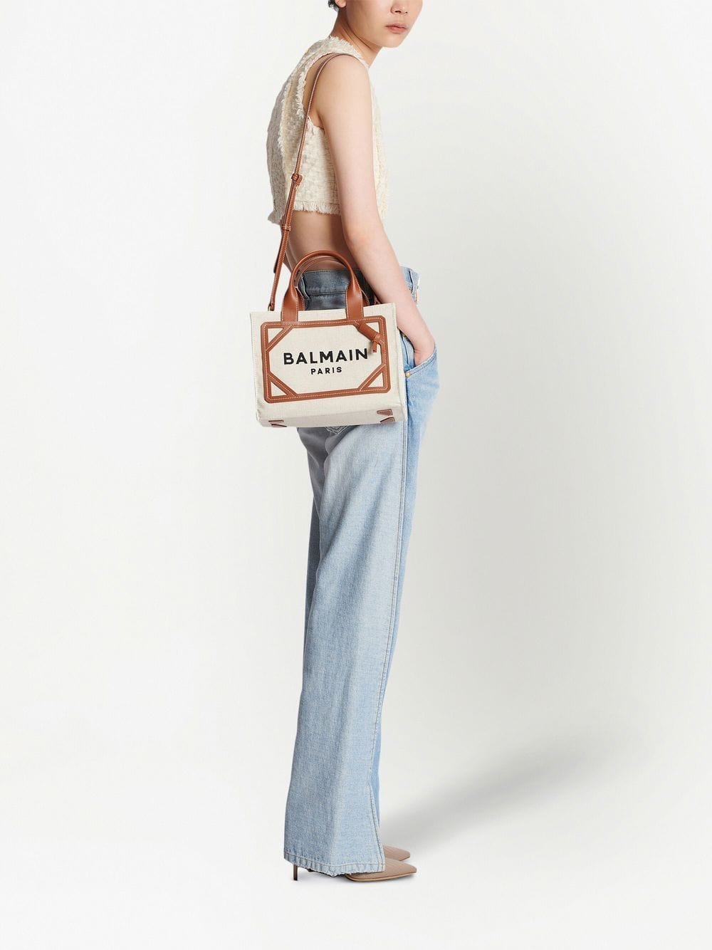Shopper UNI Balmain Bag Leather Brown Brand