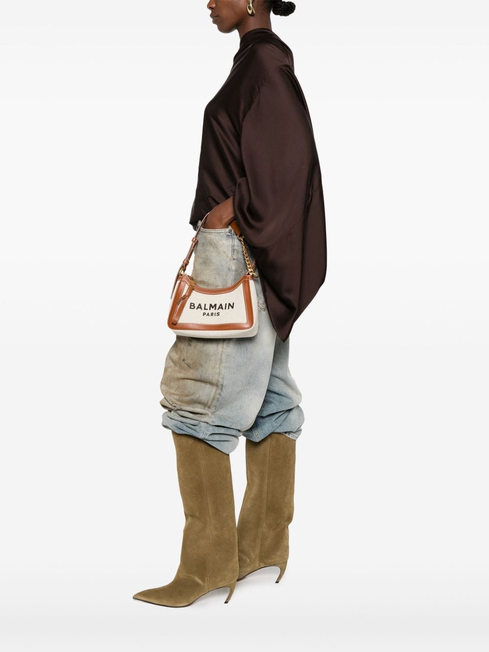 Shoulder UNI Balmain Bag Leather Brown Brand