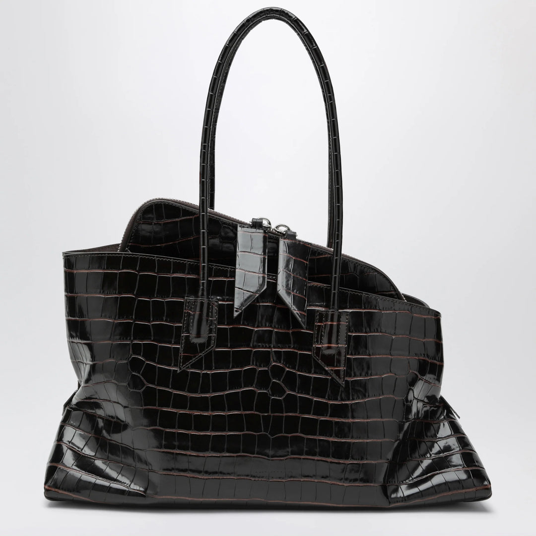 The Attico - La Passeggiata Medium bag in coffee crocodile-print leather