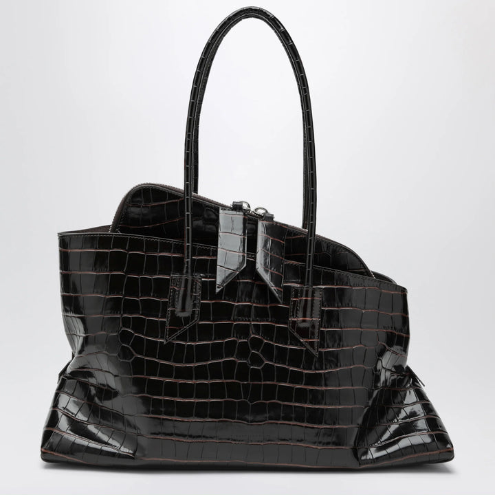 The Attico - La Passeggiata Medium bag in coffee crocodile-print leather