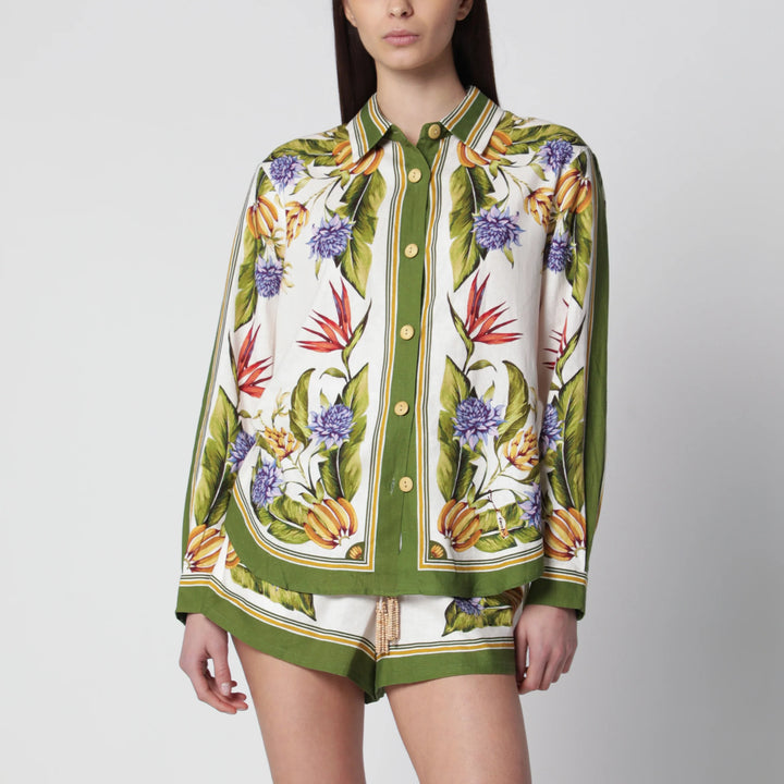 FARM Rio - Sand Tropical Scarf linen-blend shirt