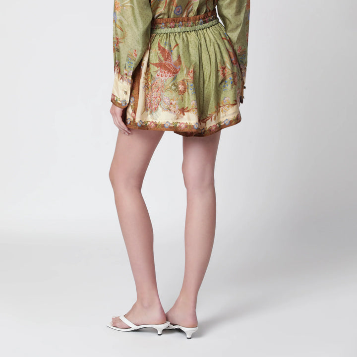 ZIMMERMANN - Khaki floral silk Indra relaxed shorts
