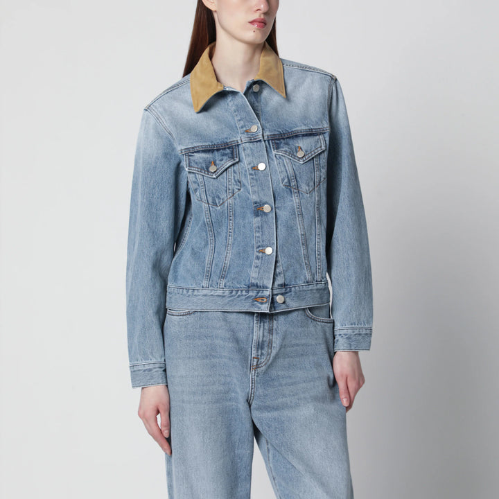 Róhe - Blue denim jacket with suede collar