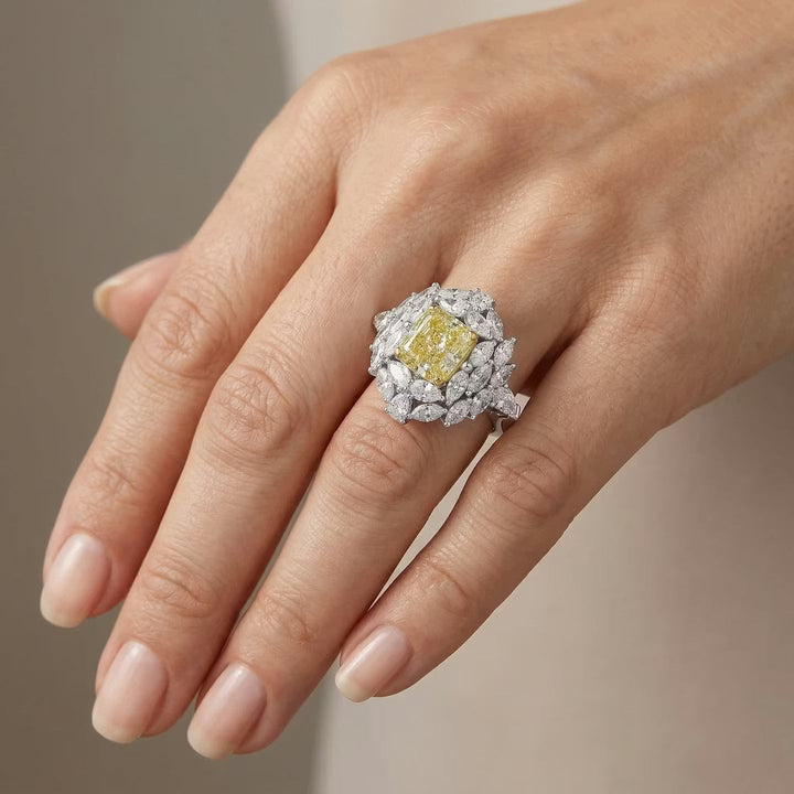 Leibish Extraordinary Fancy Green Yellow Cushion Diamond Ring
