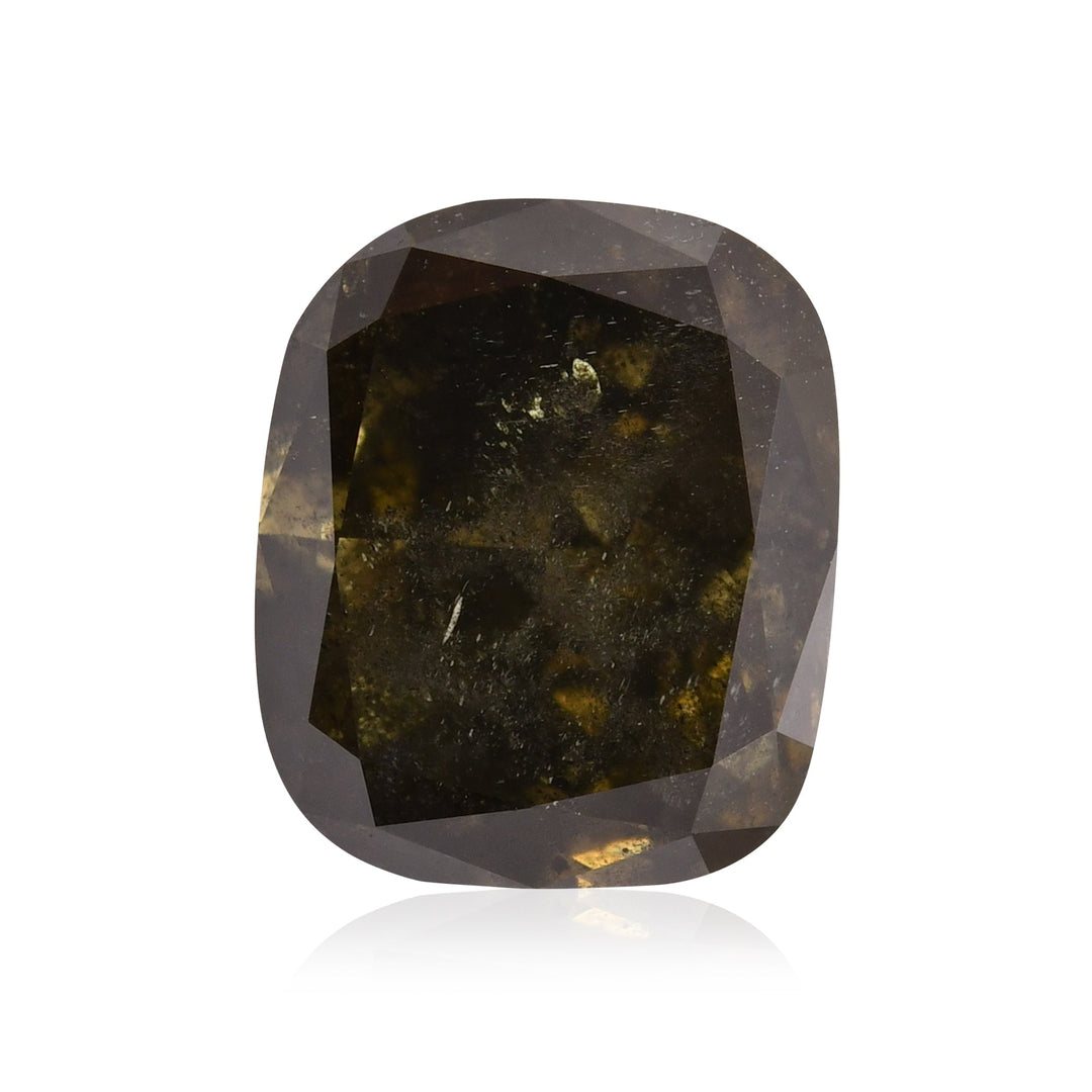 4.06 Carat Fancy Dark Gray Yellowish Green Cushion Diamond (SI2) GIA