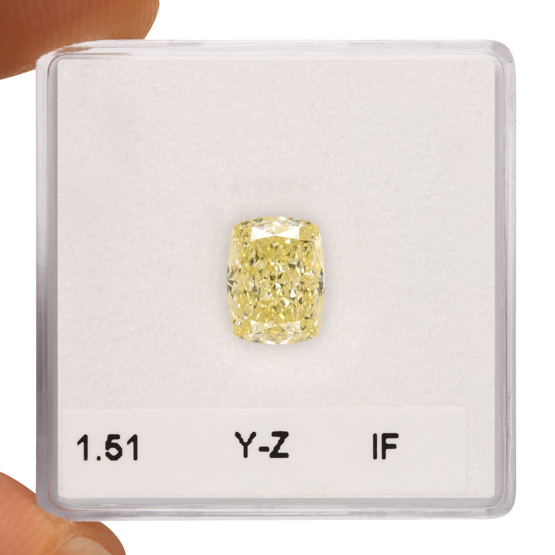 1.51 Carat Light Yellow Cushion Diamond IF GIA