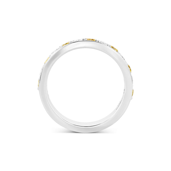 Leibish Fancy Vivid Orange Yellow and White Round Diamond Band Ring