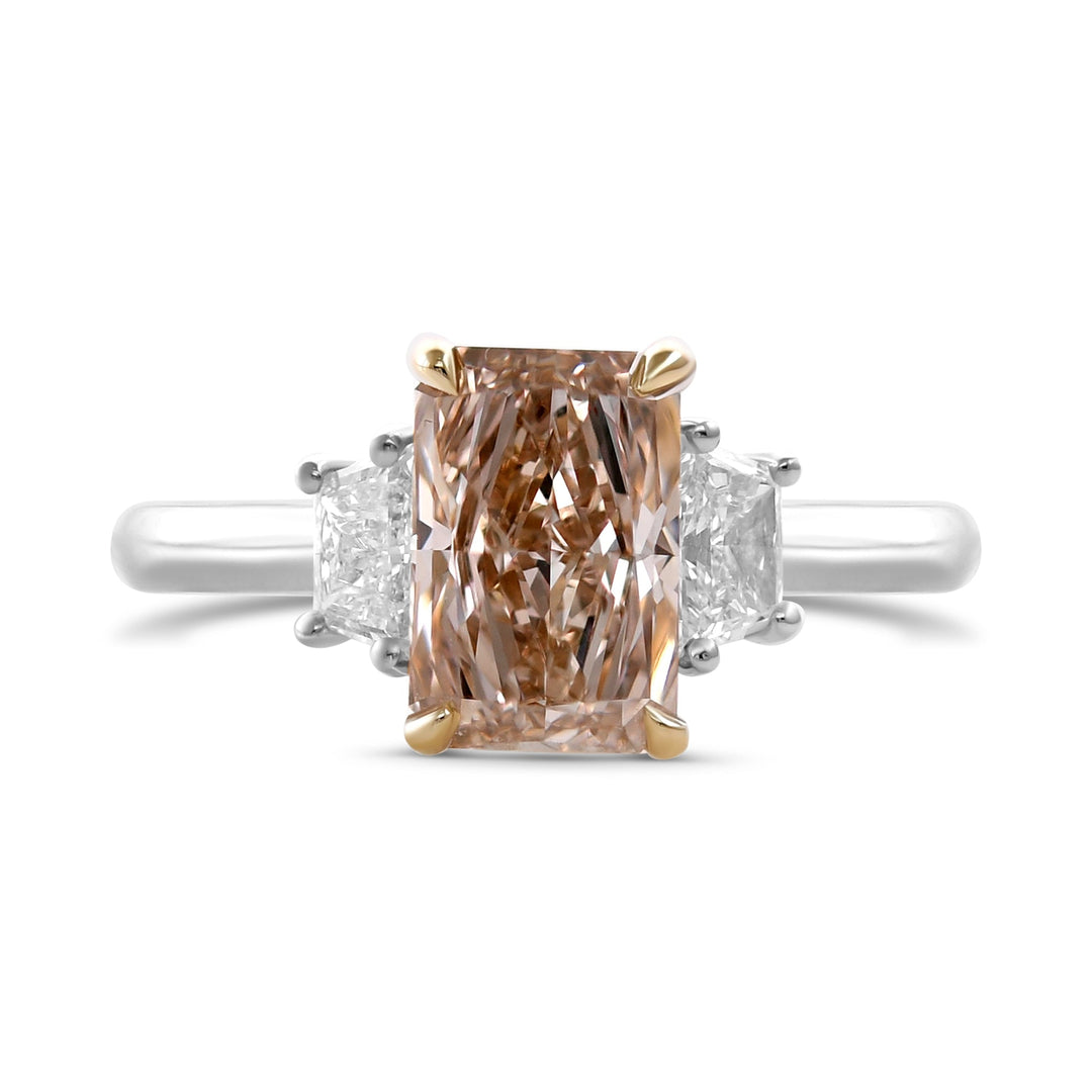 Fancy Pinkish Brown Radiant Three-stone Diamond Ring