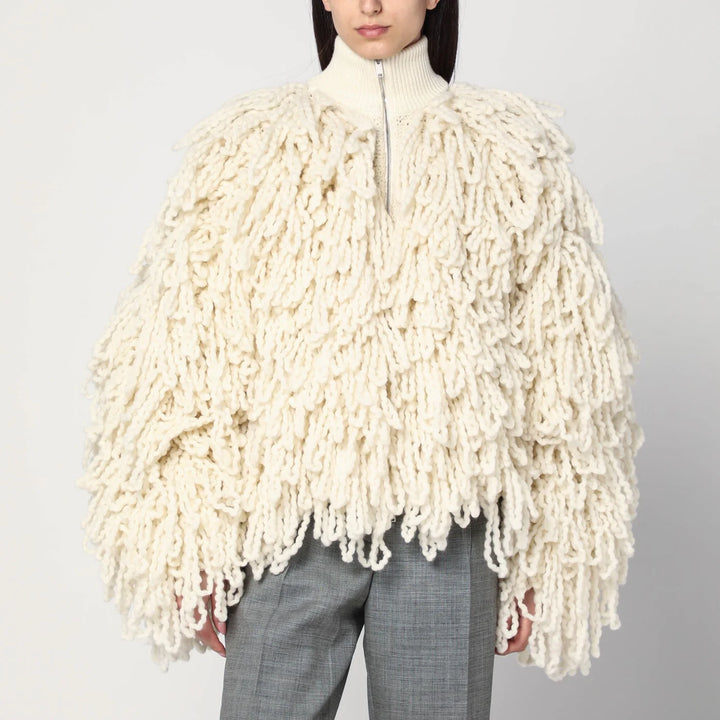 Stella McCartney - White wool bomber jacket with fringes