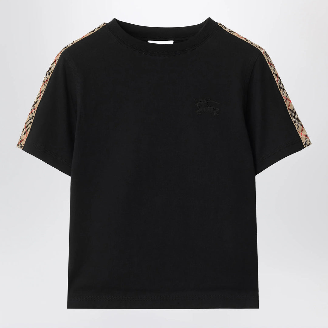 Burberry - Black T-shirt with check pattern detail
