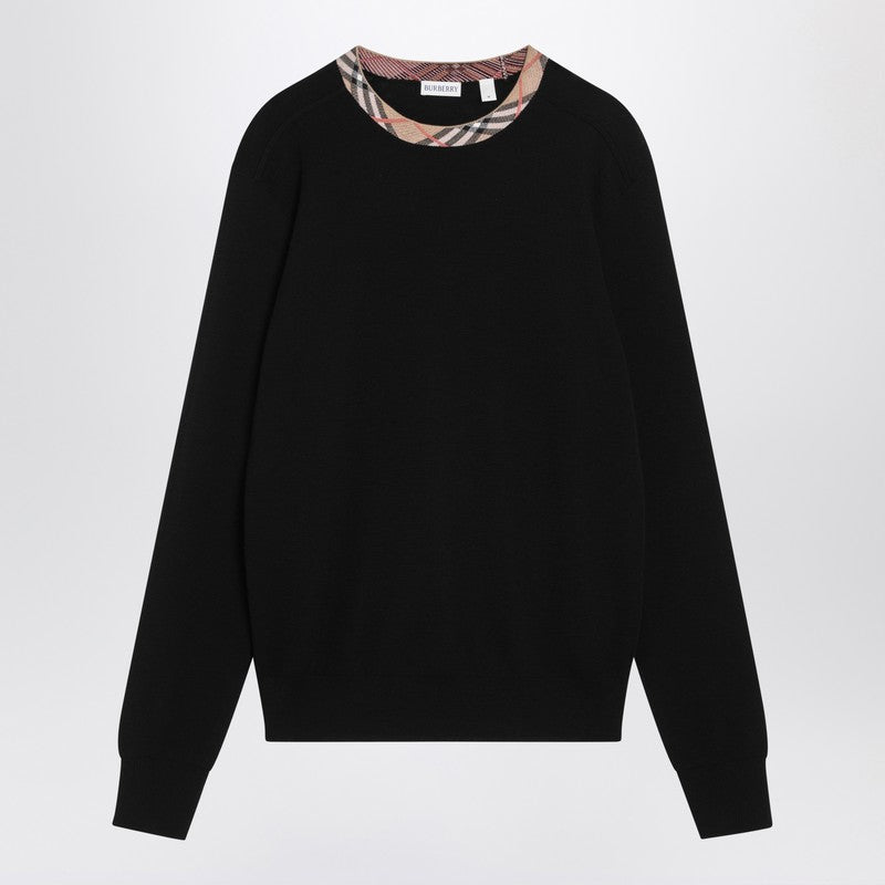 Burberry Black wool sweater with check details