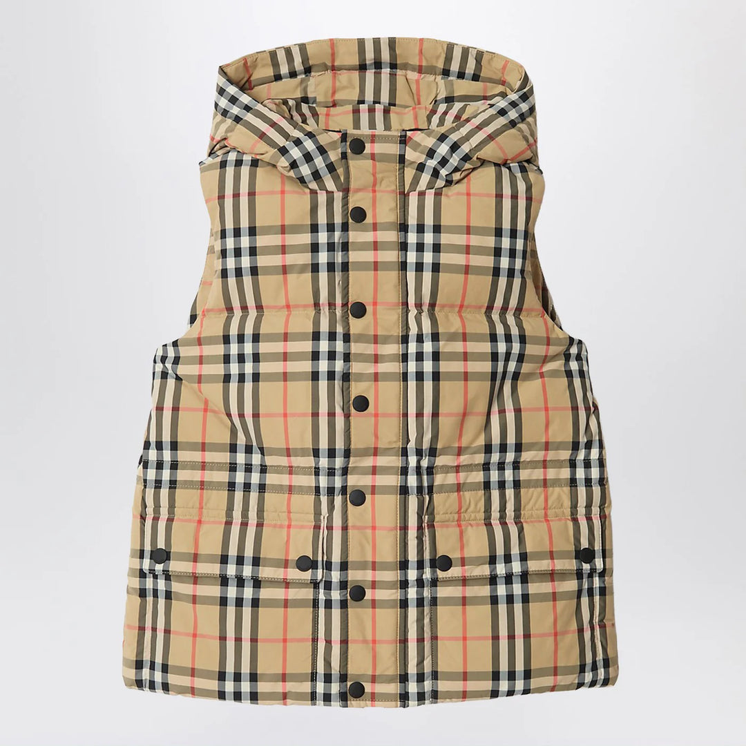 Burberry - Nylon sleeveless down jacket with Check motif