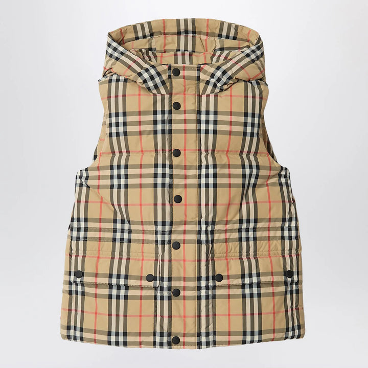 Burberry - Nylon sleeveless down jacket with Check motif