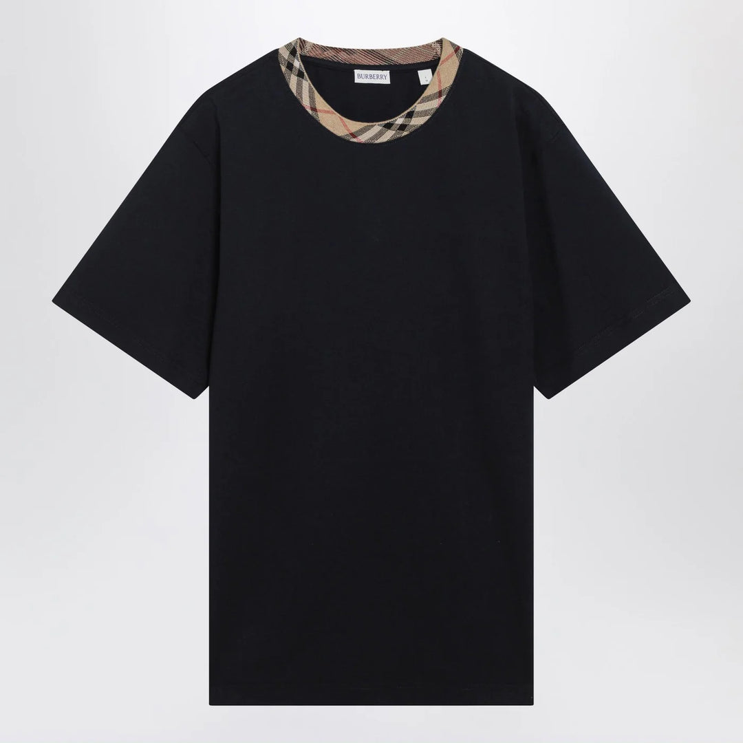 Burberry - Navy T-shirt with Check trims
