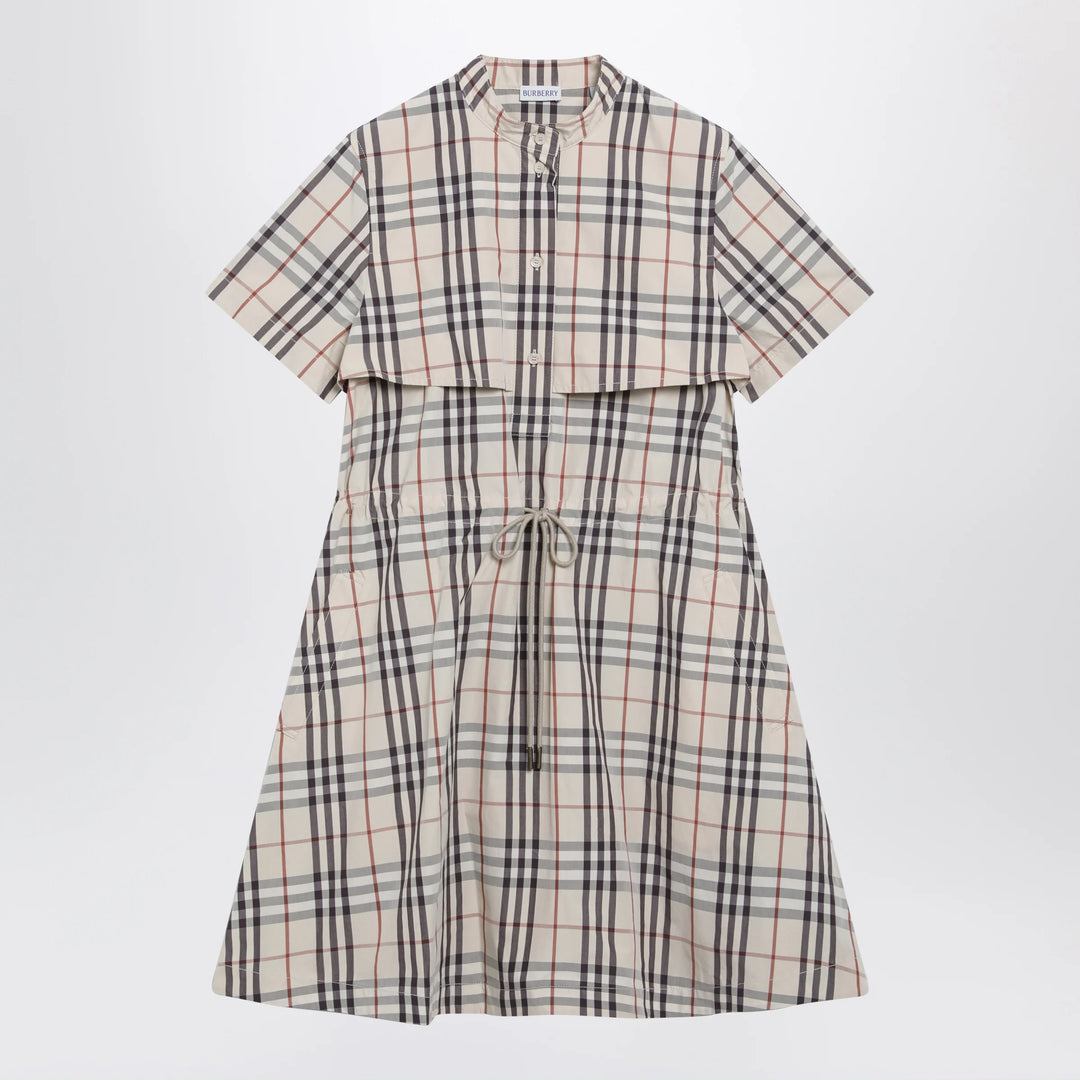 Burberry - Beige check short-sleeve cotton dress