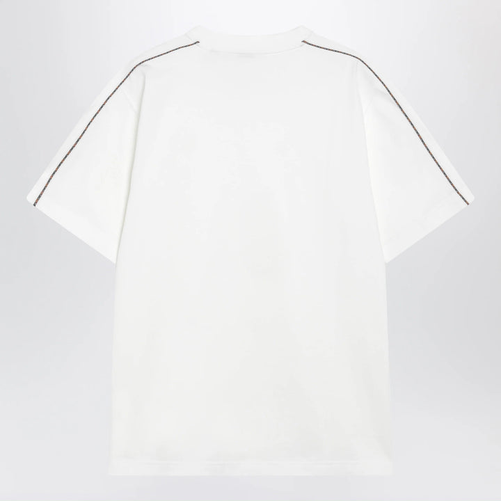 Burberry - Cotton T-shirt with Check trim in Chalk