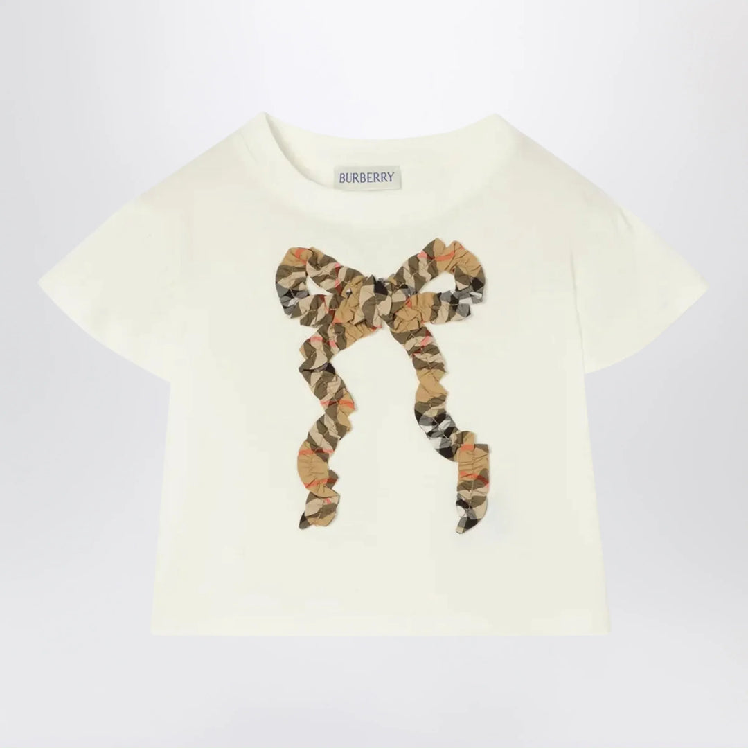 Burberry - Chalk white T-shirt with bow with Checked pattern