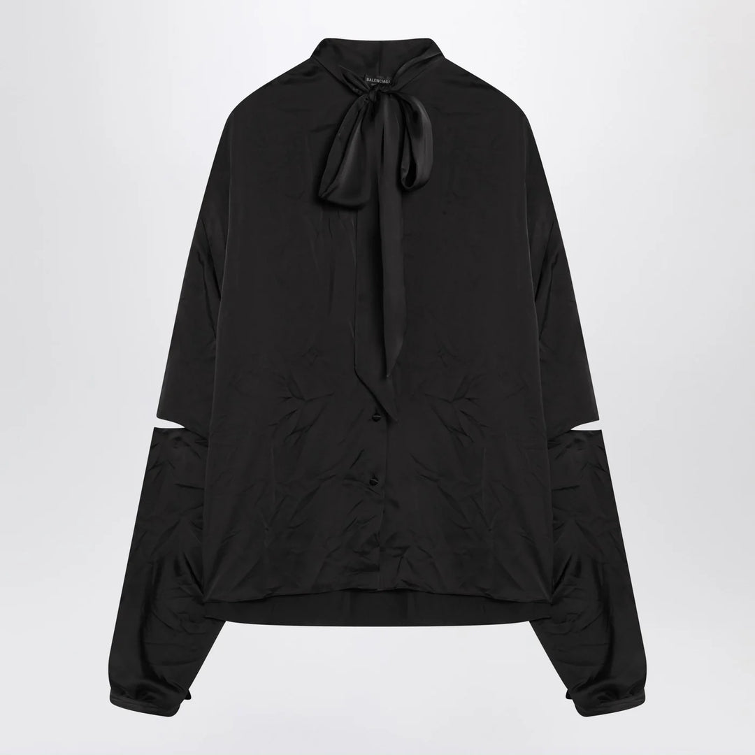 Balenciaga - Black satin blouse with bow