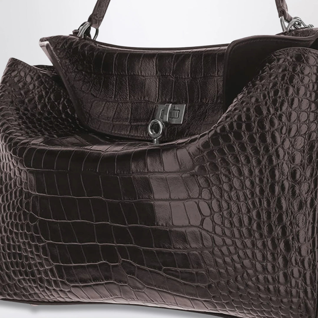 Balenciaga - Rodeo mini handbag in espresso crocodile-embossed leather