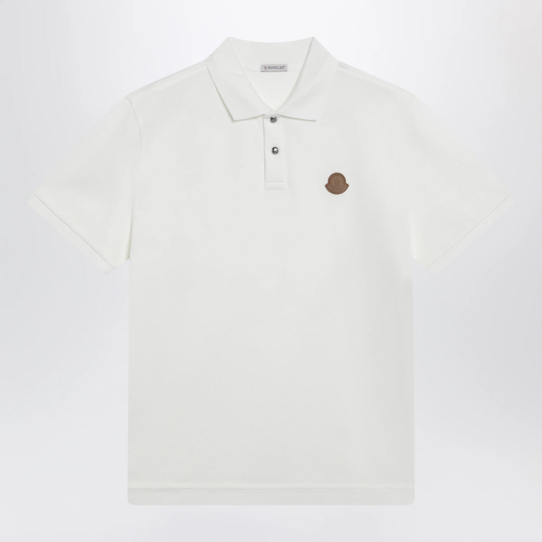 Moncler - White cotton piqué polo shirt with logo patch