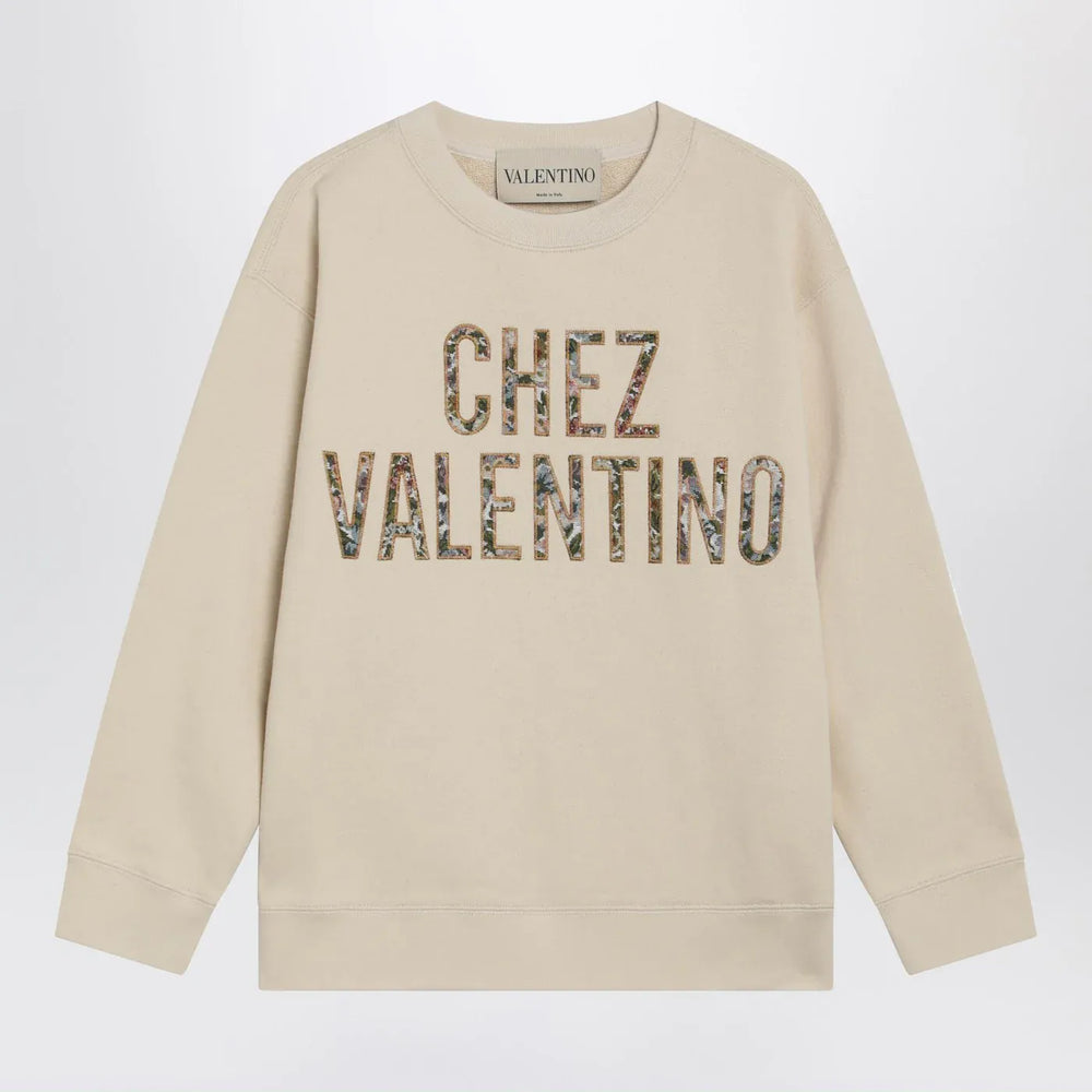 Valentino - Ivory cotton sweatshirt with Chez Valentino floral motif Brand Shirts & Tops S