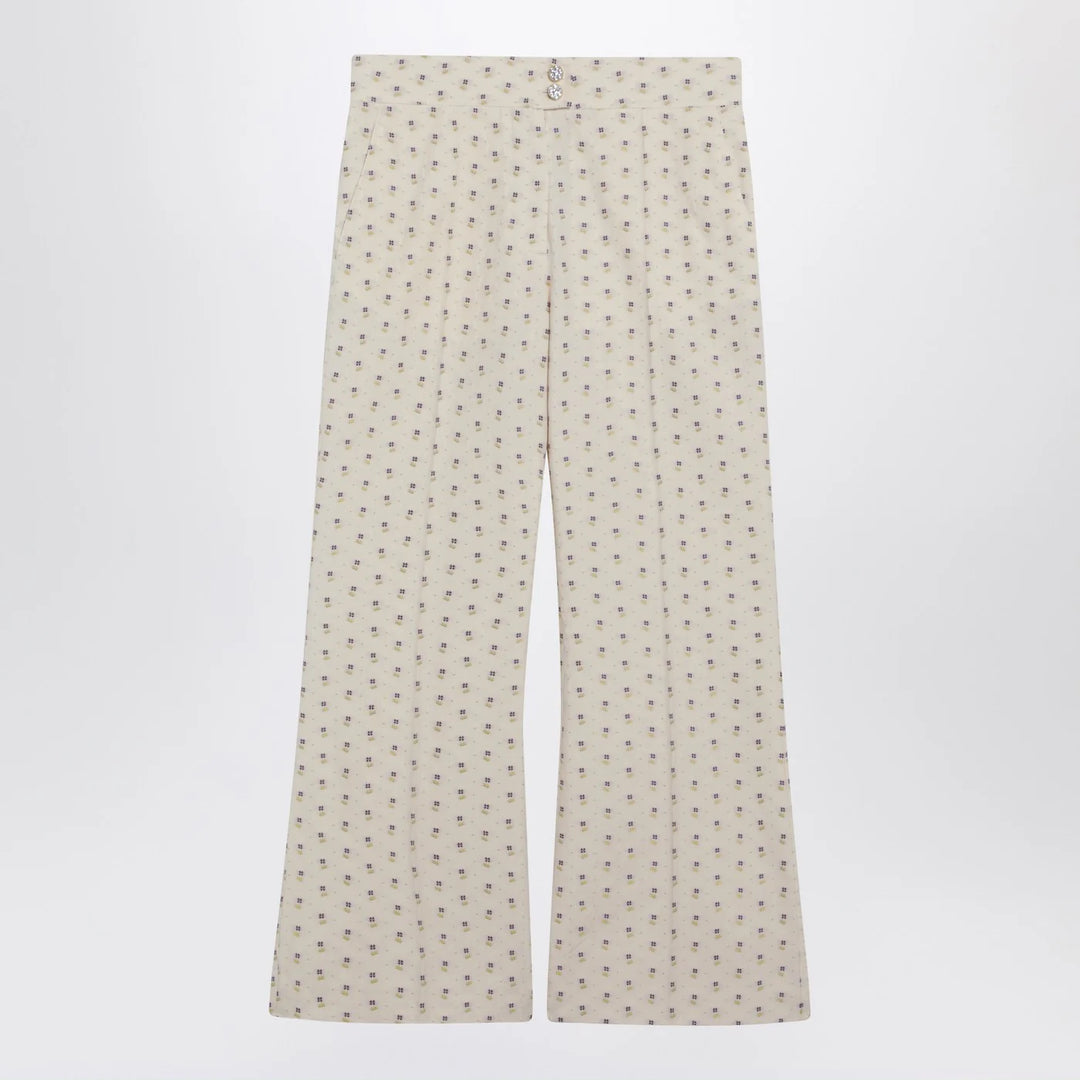 Valentino - Ivory trousers with floral pattern