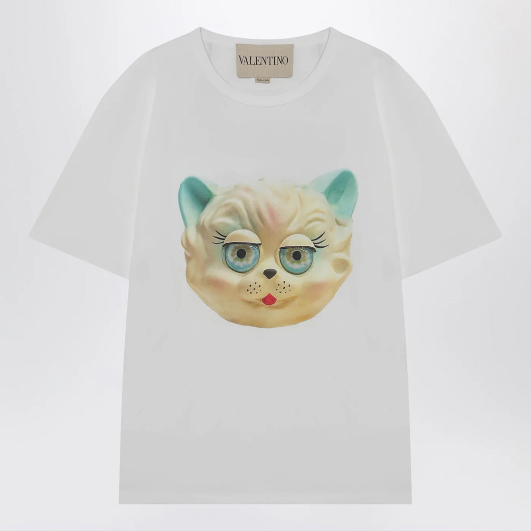 Valentino - White T-shirt with Le Chat De La Maison print