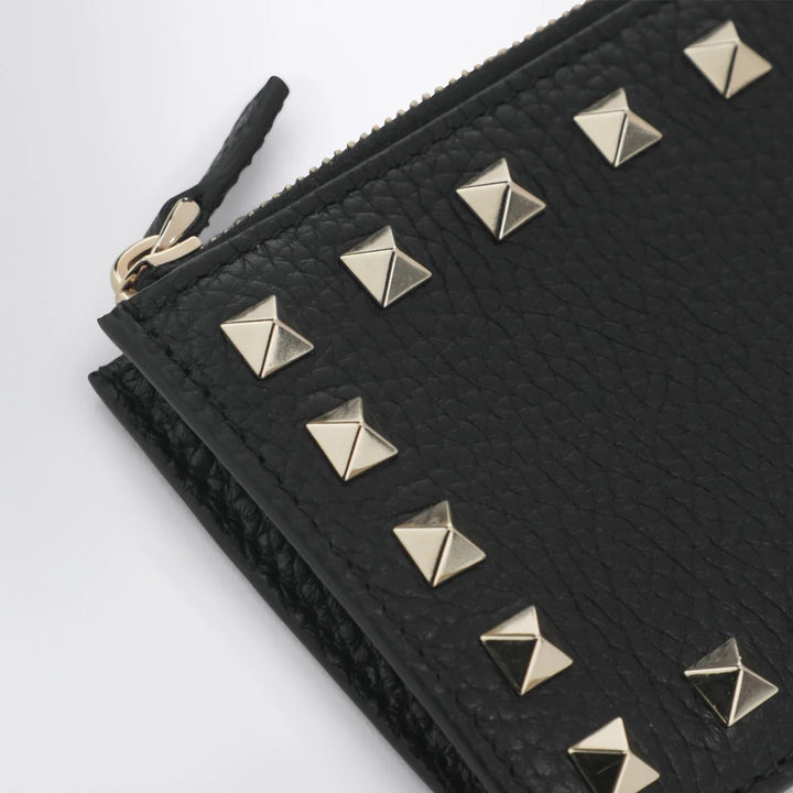 Valentino Garavani - Black leather Rockstud zip card holder