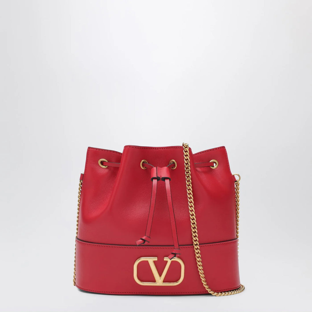 Valentino Garavani - Vlogo red leather bucket bag