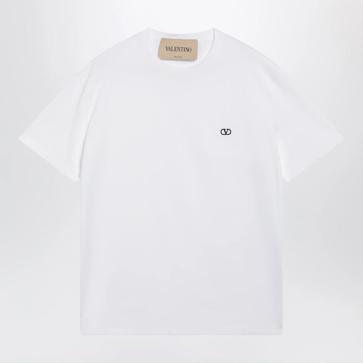 Valentino - White cotton T-shirt with VLogo embroidery