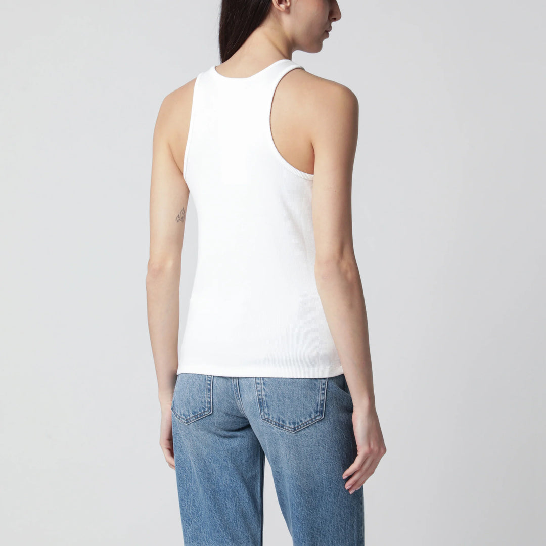 ANINE BING - Cream ribbed tank top with logo embroidery