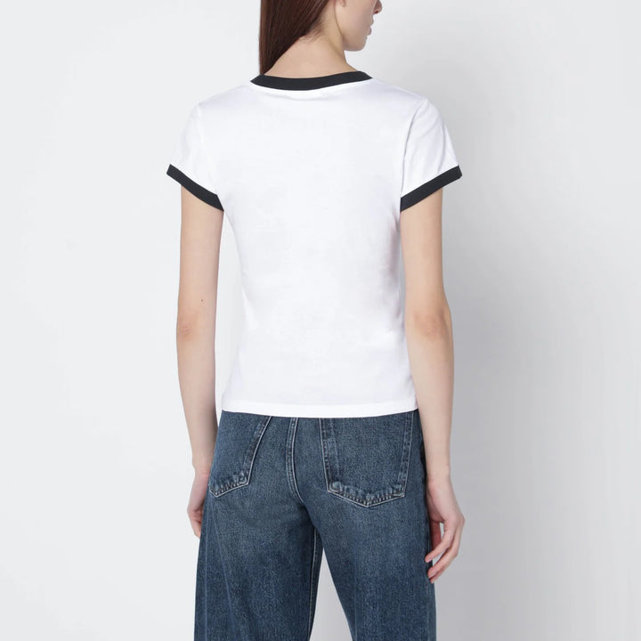 GANNI - White cropped T-shirt with logo print