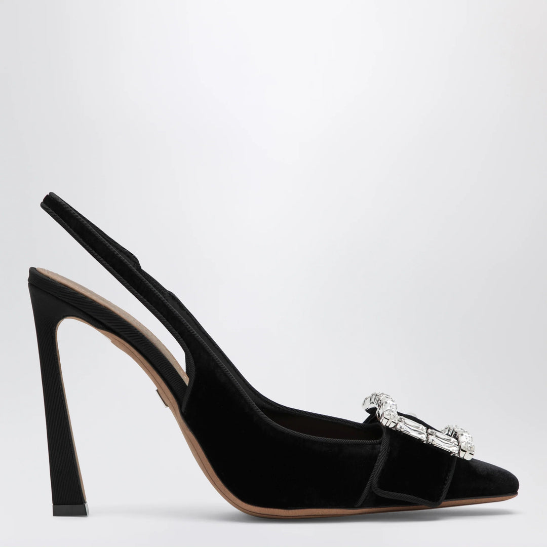 Dolce&amp;Gabbana - Black velvet slingback pumps with jeweled buckle