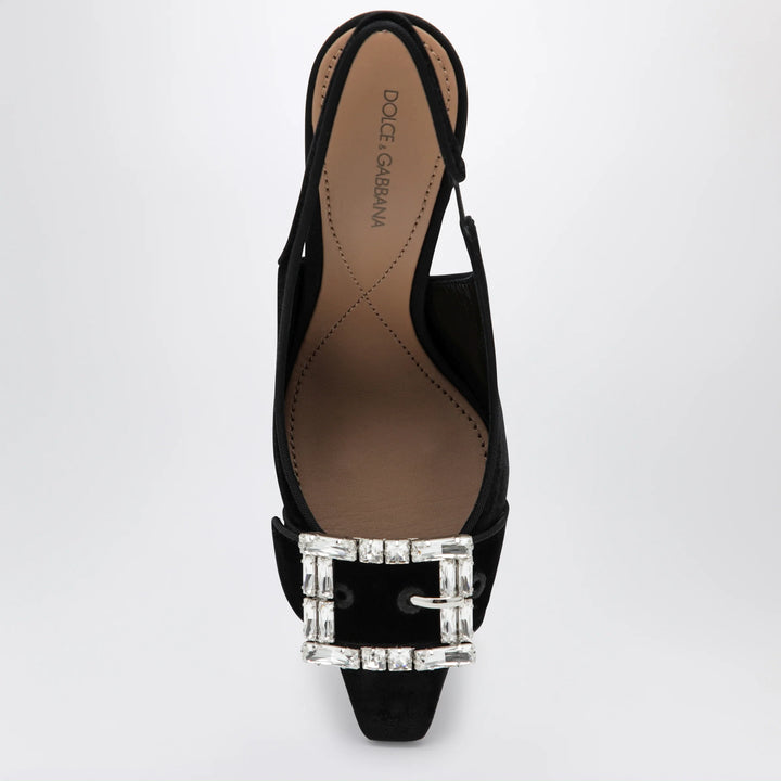 Dolce&amp;Gabbana - Black velvet slingback pumps with jeweled buckle