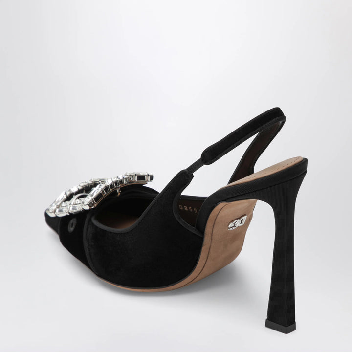 Dolce&amp;Gabbana - Black velvet slingback pumps with jeweled buckle