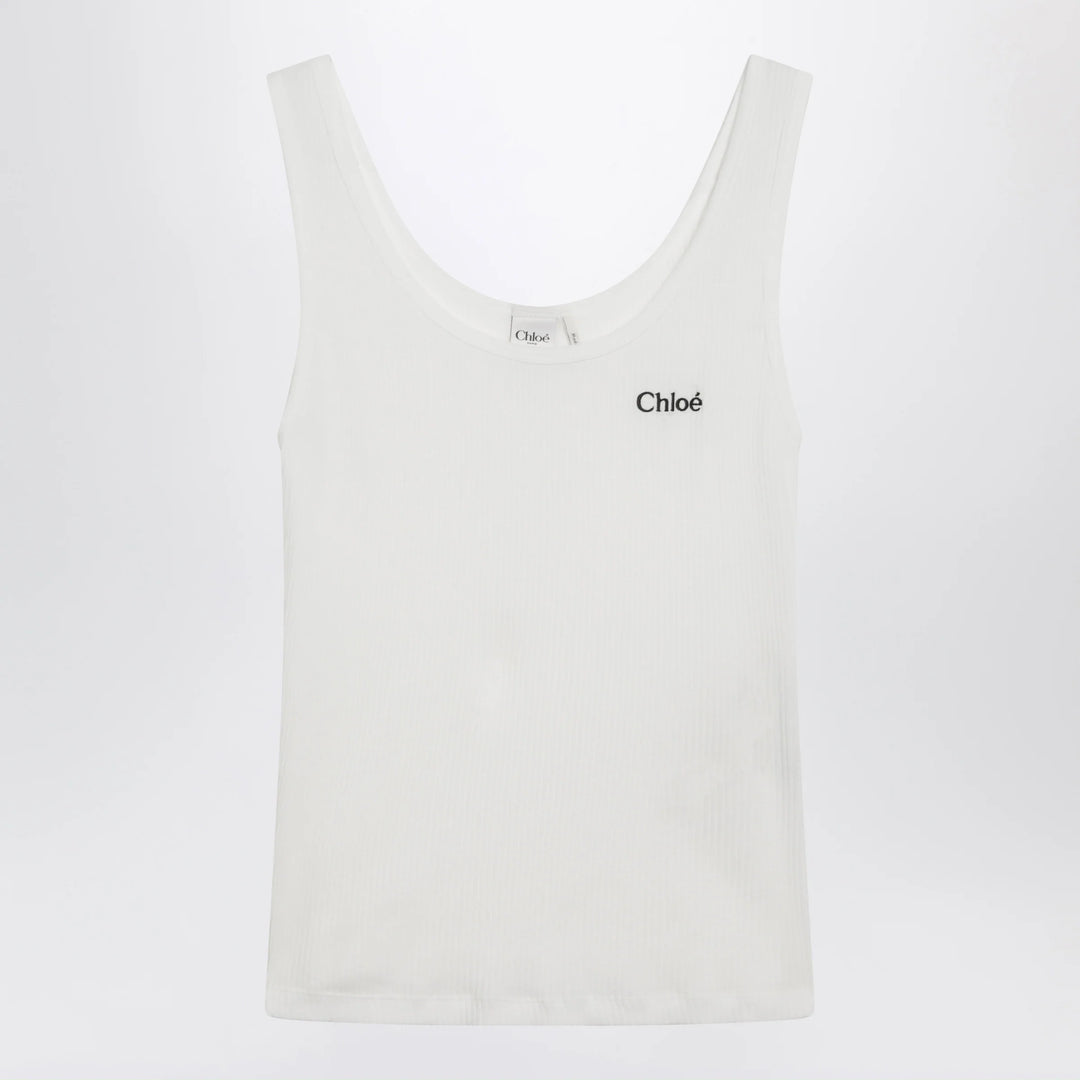 Chloé - White ribbed tank top with logo