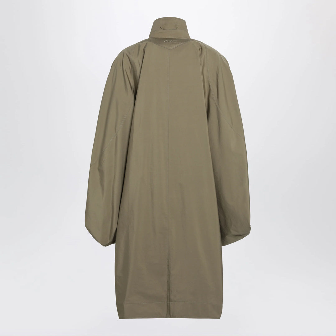 Chloé - Oversized cape coat in olive green poplin